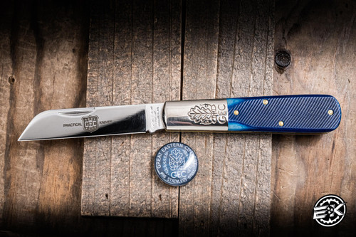 Preowned-Great Eastern Cutlery Boomtown Barlow Pocket Knife Navy Blue Sawcut Bone 3" 420HC Sheepsfoot Polished 