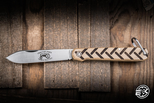Preowned-Great Eastern Cutlery Farm & Field Tractor Knife Traction Jigged Muslin Micarta 3.75" 1095 Drop Point Satin