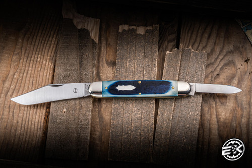 Preowned-Great Eastern Cutlery Texas Stogie Pocket Knife Natural Blue Bone 3.5" 1095 Clip Point