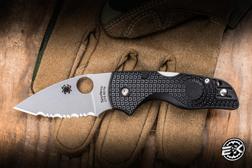 Spyderco Lil' Native Folding Knife Black Polymer 2.4" BD1N Drop Point Serrated Satin C230SBK