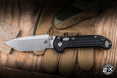 Microtech LUDT Ram-Lok Manual Folding Knife Black Frag Aluminum 3.4" M390MK Tanto Stonewash 1136RL-10FR