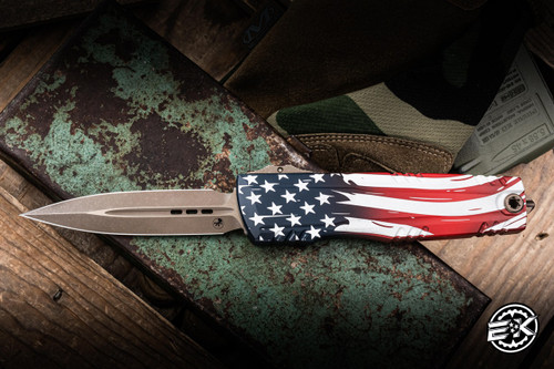 Microtech Luminary ZBP OTF Knife 250th Flag 3.6" M390 Dagger Bronze 1270-13APS-4J250