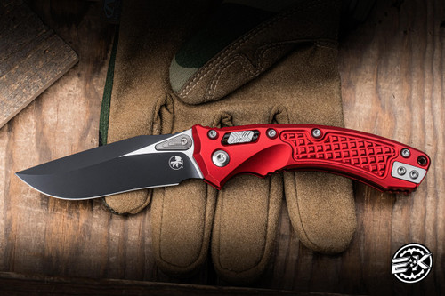 Microtech Amphibian Mini Ram-LOK Red Frag Aluminum 3.25” M390 Black 137MRL-1FRRDD