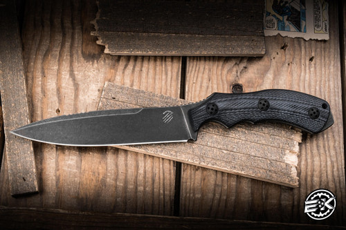 Preowned-Bastinelli Knives Raptor L Fixed Blade Knife Black G10 5.6" M390 Drop Point Dark Stonewash
