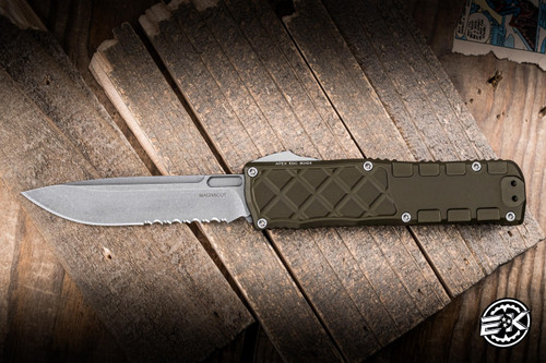 Guardian Tactical Apex OTF Automatic Knife OD Green Aluminum 3.4" MagnaCut Drop Point Stonewash Serrated