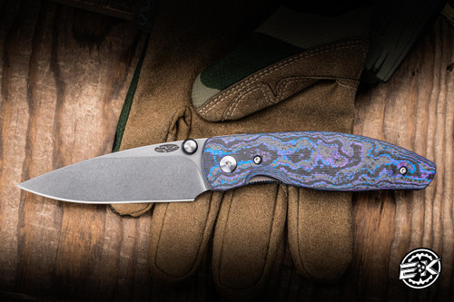 Three Rivers Manufacturing ATOM Folding Knife Blue Hawaiian Camo Carbon 3.5" MagnaCut Drop Point Stonewash