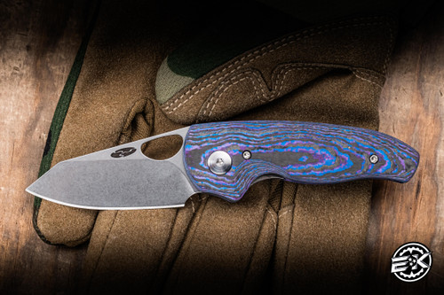 TRM Three Rivers Manufacturing Holier NERD Folding Knife Blue Hawaiian Camo Carbon 2.2" Magnacut Stonewash