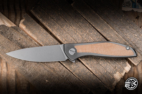 Shirogorov Knives Neon NL Folding Knife Titanium, Natural Canvas Micarta Inlay 3.34" Elmax Drop Point Satin
