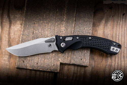 Microtech Amphibian Mini Ram-LOK Folding Knife Black Frag Aluminum 3.25” M390 Stonewash 137MRL-10FR