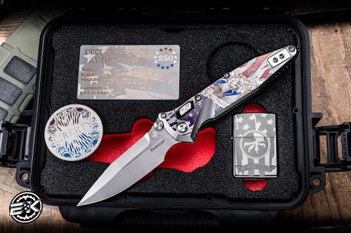 Microtech Socom Ram-Lok Folding Knife Patriotic Motif Titanium 3.8" M390 Spearpoint Tumbled High Polish Stonewash 160RL-7SETLODSS-PR