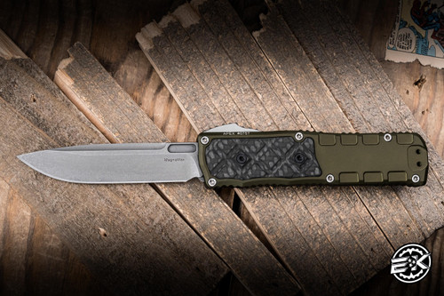 Guardian Tactical Apex OTF Knife OD Green Aluminum, Carbon Fiber Inlay 3.4" MagnaMax Drop Point Stonewash 152511