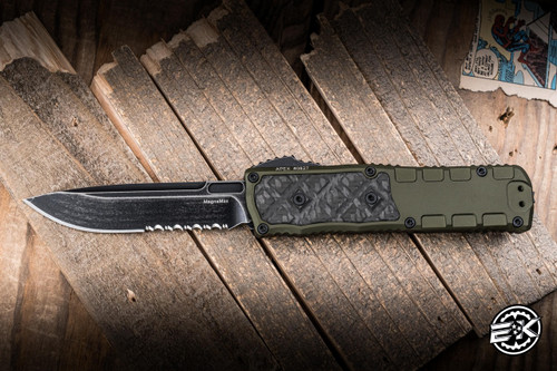 Guardian Tactical Apex OTF Knife OD Green Aluminum, Carbon Fiber 3.4" MagnaMax Serrated Dark Stonewash 152612