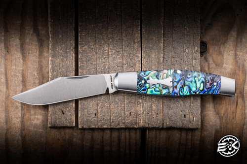 Jack Wolf Knives Stockman Slip Joint Folding Knife Abalone 3.13" 14C28N Clip Point Satin