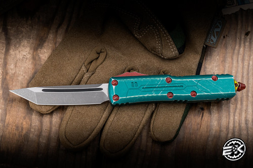 Preowned-Microtech UTX-85 Automatic OTF Knife Bounty Hunter Aluminum 3" Tanto Apocalyptic