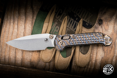 Microtech Marfione Select LUDT Ram-LOK Folding Knife Flamed Frag Titanium, Bronze Ti Accents 3.4" M390 Clip Point Stonewash 1135RL-10FRMS3