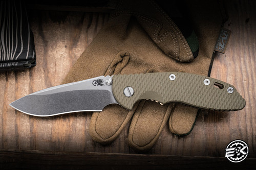 Hinderer Knives XM-18 Non Flipper Folding Knife OD Green G10/Stonewash Bronze Titanium 3.5" MagnaCut Recurve