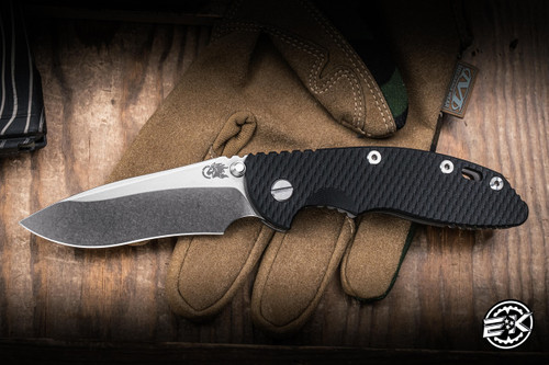 Hinderer Knives XM-18 Non Flipper Folding Knife Black G10/Working Finish Titanium 3.5" MagnaCut Recurve Stonewash