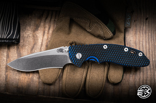 Hinderer Knives XM-18 Non Flipper Folding Knife Blue/Black G10/Working Finish Titanium 3.5" MagnaCut Recurve Stonewash