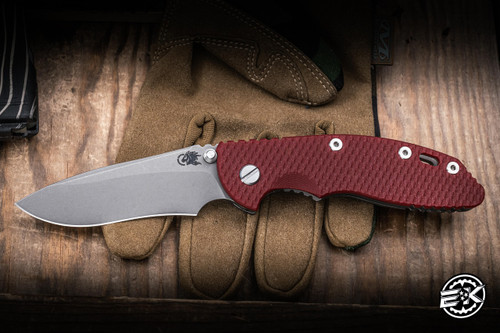 Hinderer Knives XM-18 Non Flipper Folding Knife Red G10/Working Finish Titanium 3.5" MagnaCut Recurve
