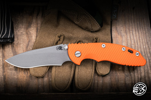 Hinderer Knives XM-18 Non Flipper Folding Knife Orange G10/Battle Bronze Titanium 3.5" MagnaCut Recurve