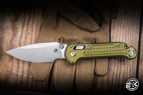 Microtech LUDT Ram-LOK Folding Knife OD Green Frag Aluminum 3.4" M390 Clip Point Stonewash 1135RL-10FROD
