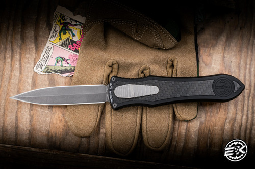 Preowned-Hawk Knives Deadlock Model C Prototype #23 OTF Auto Knife Aluminum/Carbon Fiber Inlay 3.5" 20CV Dagger