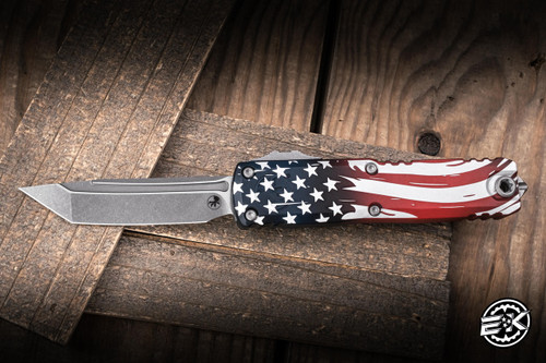 Microtech UTX-85 Gen IV OTF Automatic Knife 4th of July 250th Anniversary Aluminum 3" M390 Tanto Apocalyptic 12334-10APS-4J250