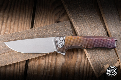 MachineWise Sonora Button Lock Folding Knife Bronze/Purple Fade Titanium 3.35" S90V Drop Point 2244