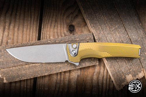MachineWise Sonora Button Lock Folding Knife Grooved Gold Titanium 3.35" S90V Drop Point 2225