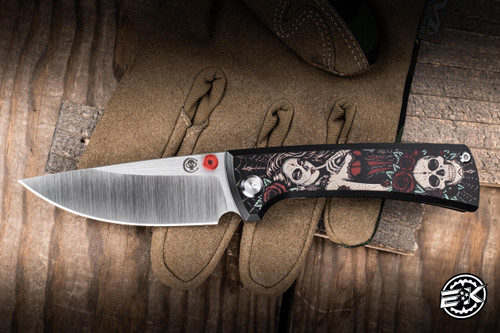 Chaves Knives Custom RCK9 Frame Lock Folding Knife "Day of the Dead" Titanium 3.25" M390 Drop Point Satin