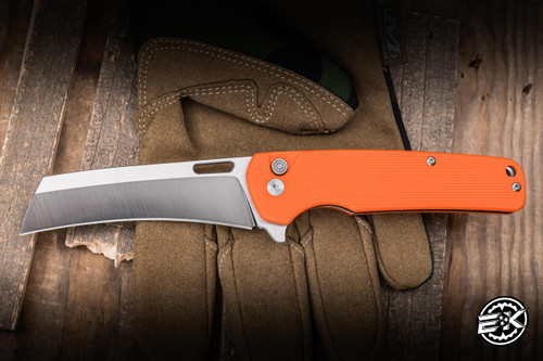 Daily Carry Co. Gauntlet Button Lock Folding Knife Orange G10 3.74" D2 Hawksbill