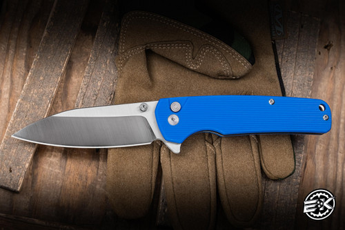 Daily Carry Co. Gauntlet Button Lock Folding Knife Blue G10 3.74" D2 Drop Point