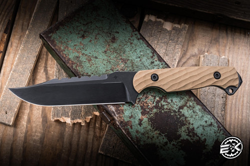 Preowned-Toor Knives The Crewman Fixed Blade Knife Omaha Tan G10 4.75" CruWear Clip Point Black