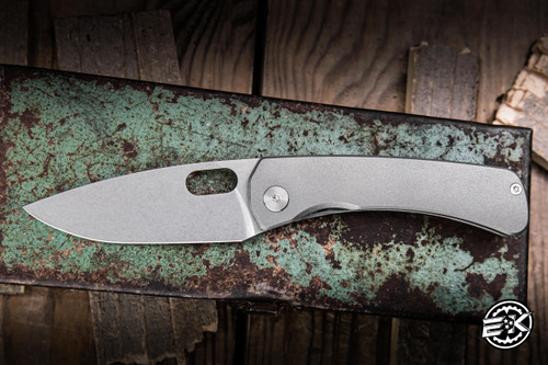 Preowned-SPK Unlimited LLC Lamia Folding Knife Titanium 3.5" K390 Drop Point Stonewash 