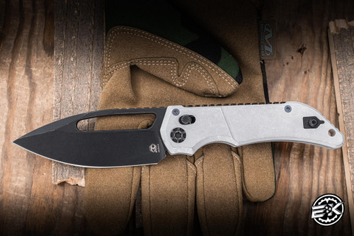  Heretic Knives Koschei Manual Folding Knife Blizzardworn Aluminum 3.5" MagnaCut Drop Point Battleworn Black