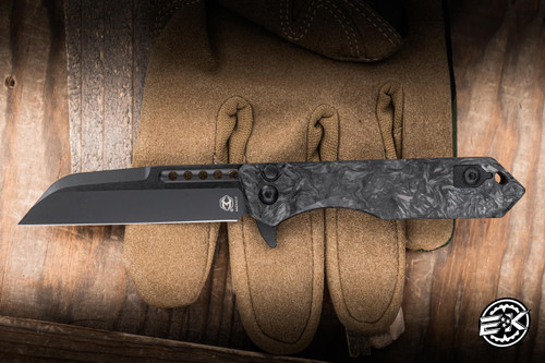 Heretic Knives Jinn Button Lock Manual Flipper Knife Marble Fat Carbon/ Glow Carbon Fiber 3" MagnaCut DLC H213-6A-MGCF