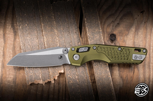 Microtech MSI Mini Ram-Lok Folding Knife OD Green Frag Aluminum 3.25" M390 Wharncliffe Apocalyptic Stonewash 210M-10APFROD