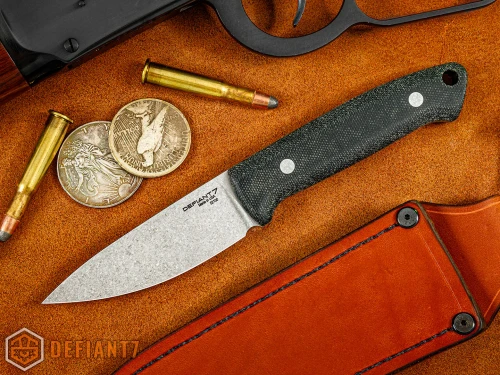 Defiant 7 Ankar Fixed Blade Knife Black Micarta 4" Drop Point