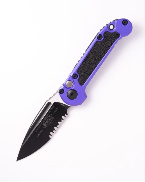 Microtech LUDT Gen III Automatic Folding Knife Purple Aluminum/Grip Inlay 3.4" M390 Drop Point Black Serrated 1135-2PU