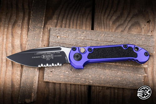 Microtech LUDT Gen III Automatic Folding Knife Purple Aluminum/Grip Inlay 3.4" M390 Drop Point Black Serrated 1135-2PU