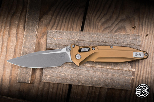 Microtech Socom Delta Ram-Lok Folding Knife Tan Aluminum 3.8" M390 Clip Point Apocalyptic 159RL-10APTA