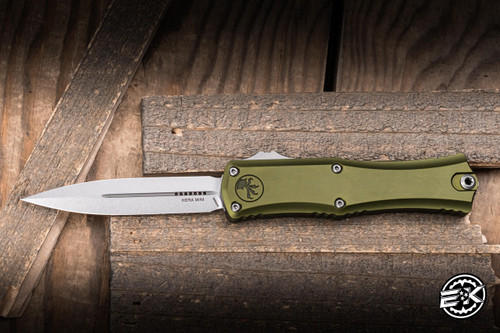 Microtech Hera II Mini OTF Automatic Knife OD Green Aluminum 3" M390 Dagger Stonewash 1702M-10OD