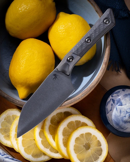 Microtech Kitchen Cutlery Santoku Knife G10/Carbon Fiber/Titanium Bolster 4.2" M390 DLC 3300B-1DLCCFS