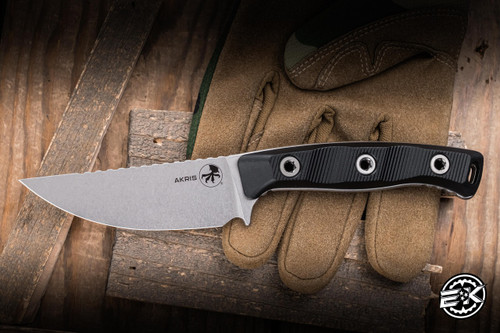 Microtech Akris Fixed Blade Knife Black G10 3.7" M390 Drop Point Stonewash 95-10BK-6