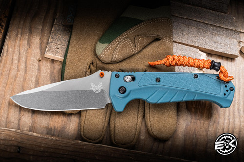 Preowned-Benchmade Water Adira Folding Knife Depth Blue Grivory 3.9" MagnaCut Drop Point 18060
