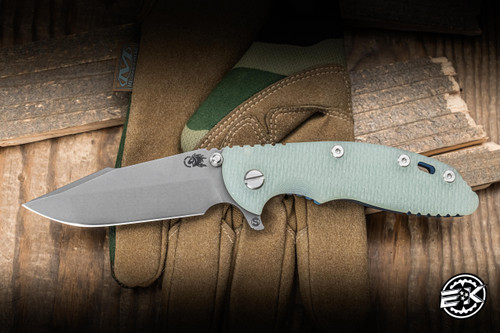 Preowned-Hinderer Knives XM-18 Folding Knife Translucent Green G10/Battle Blue Titanium 3.5" MagnaCut Skinny Harpoon Spanto