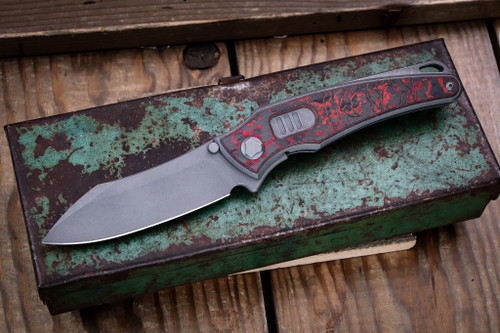 Hawk Knives Talon Automatic Titanium/Lava Flow Fat Carbon Overlay 3.5" M390 Tumbled