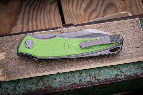 Hawk Knives Talon Automatic Folding Knife Spring Green Glass Fat Carbon Overlay 3.5" M390 Brightwashed