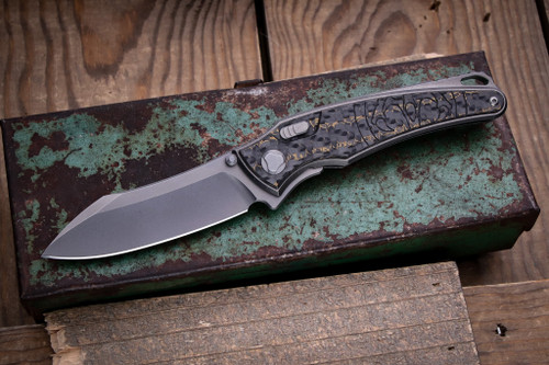 Hawk Knives Talon Titanium Brightwashed/Gold Snake Skin Fat Carbon Overlay 3.5" M390