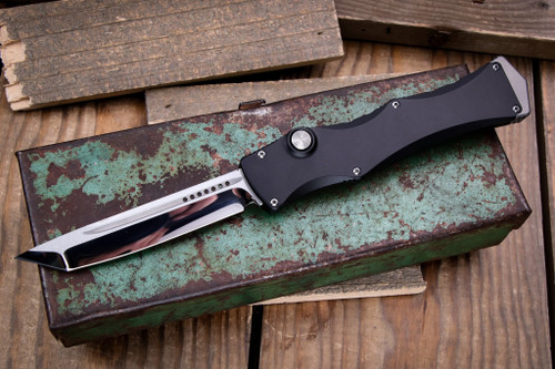 Marfione Custom Halo IV Automatic OTF Knife Black Aluminum 3.8" Tanto Star Grind Mirror Polish